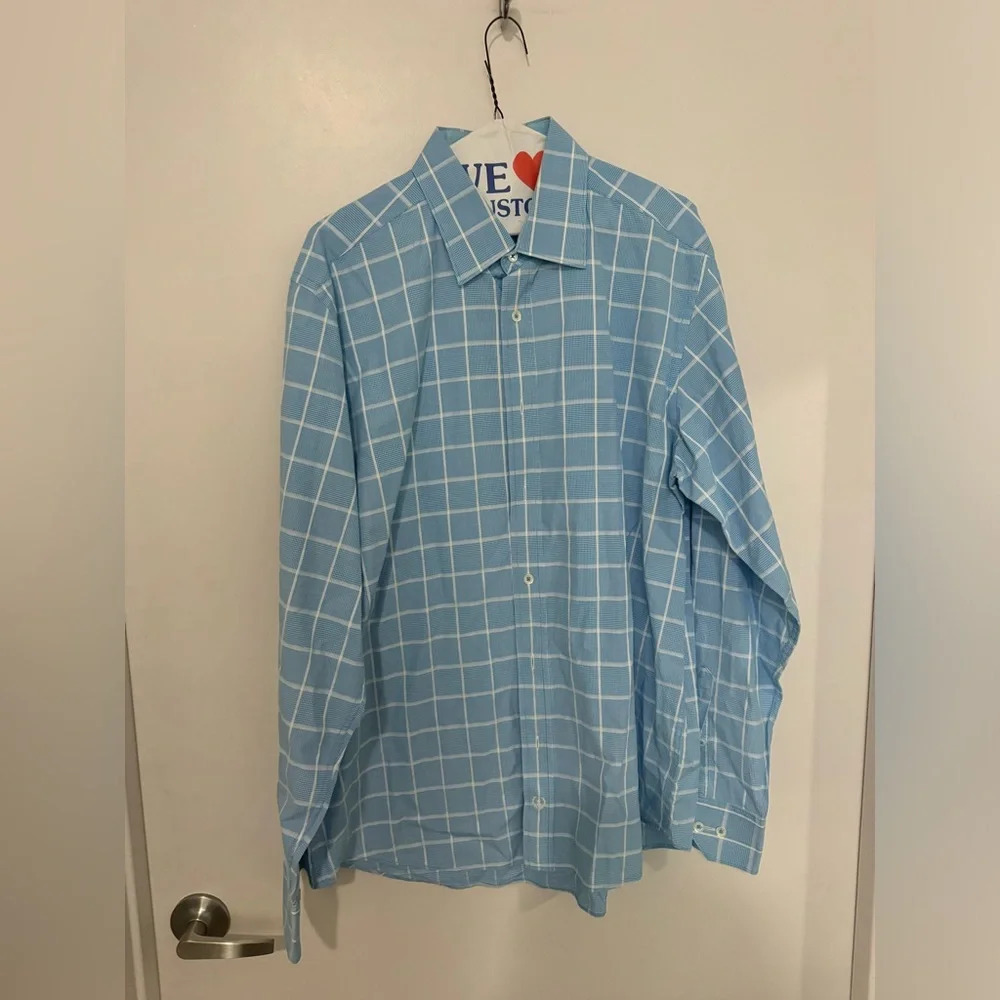 Men Bugatchi XL Gingham Blue Fit Long Sleeve Button up Shirt Classic